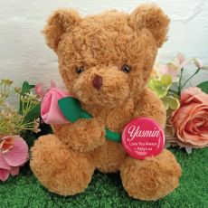 Personalised Bear with Pink Rose & Badge