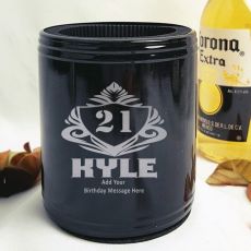 Personalised 21st Black Can Cooler- Male Gift
