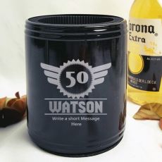 Personalised 50th Black Can Cooler- Male Gift