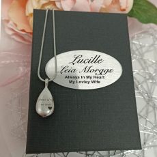 Tear Drop Memorial Urn Cremation Ash Necklace in Personalised Box