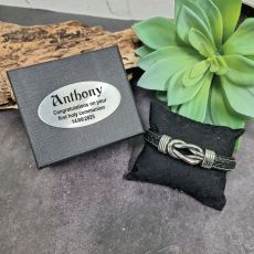 Black Leather Knot Bracelet  In Communion Box
