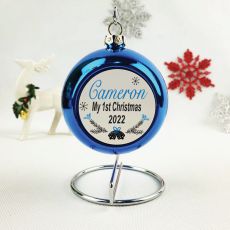Personalised 1st Christmas Bauble Ornament - Blue