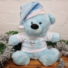 Personalised Christmas Bear 30cm Blue Hat