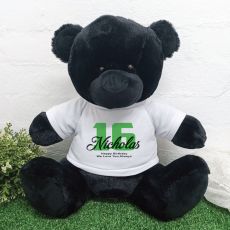 16th Birthday Personalised Black Bear with T-Shirt 40cm