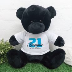 21st Birthday Personalised Black Bear with T-Shirt 40cm