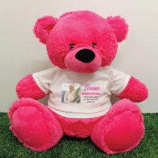 Personalised Memorial Photo Teddy Bear 40cm Hot Pink