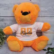 80th Birthday Teddy Bear Orange Plush 30cm