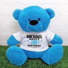 Personalised 100th Birthday Bear Blue 40cm