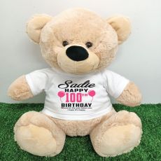 100th Birthday T-Shirt Teddy Bear Cream 40cm