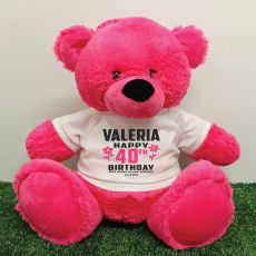 Personalised 40th Birthday Bear Pink 40cm