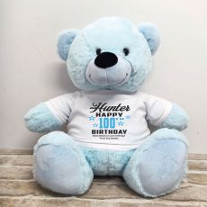 Personalised 100th Birthday Bear Light Blue 40cm
