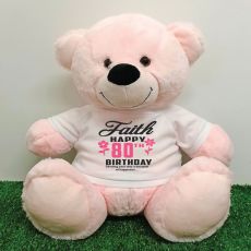 Personalised 80th Birthday Bear Light Pink 40cm