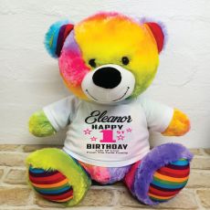 Personalised 1st Birthday Bear Rainbow 40cm