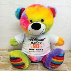 Personalised 90th Birthday Bear Rainbow 40cm