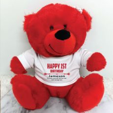 Personalised 1st Birthday Bear Red Plush