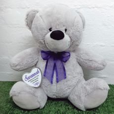 Christening Keepsake Bear with heart Grey / Purple 40cm