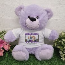 Personalised Worlds Best Mum Photo Bear Lavender 30cm