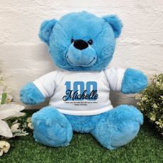 100th Birthday Bear Bright Blue Plush 30cm