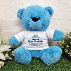 Personalised 60th Birthday Party Bear Bright Blue Plush 30cm