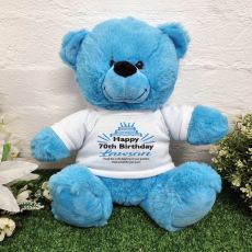 Personalised 70th Birthday Party Bear Bright Blue Plush 30cm