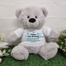 Personalised 16th Birthday Bear Grey Plush 30cm