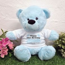 50th Birthday party Bear Light Blue Plush 30cm