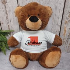 1st Birthday Personalised Bear with T-Shirt - Brown 40cm