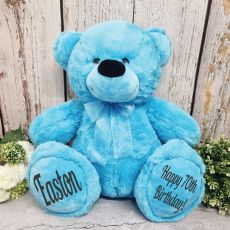 Personalised 70th Birthday Teddy Bear 40cm Plush Bright Blue