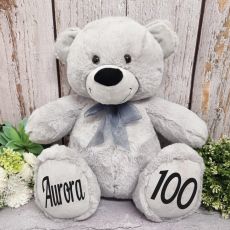 Personalised 100th Birthday Teddy Bear 40cm Plush Grey