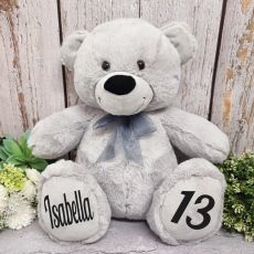 Personalised 13th Birthday Teddy Bear 40cm Plush Grey