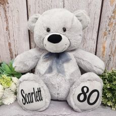 Personalised 80th Birthday Teddy Bear 40cm Plush Grey