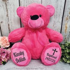 Baptism Personalised Teddy Bear 40cm Hot pink