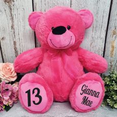 Personalised 13th Birthday Teddy Bear 40cm Plush  Hot Pink
