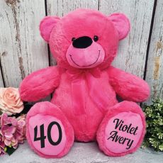Personalised 40th Birthday Teddy Bear 40cm Plush Hot Pink
