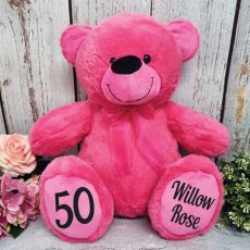 Personalised 50th Birthday Teddy Bear 40cm Plush Hot Pink