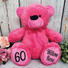 Personalised 60th Birthday Teddy Bear 40cm Plush Hot Pink