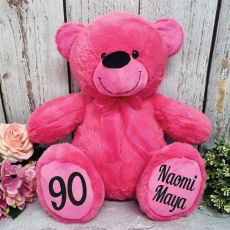 Personalised 90th Birthday Teddy Bear 40cm Plush Hot Pink