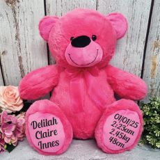 Baby Birth Details Teddy Bear 40cm Plush Hot Pink