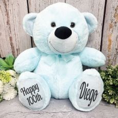 Personalised 100th Birthday Teddy Bear 40cm -Light Blue