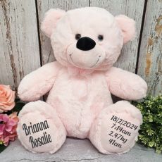 Personalised  Birth Details Teddy Bear 40cm  - Light Pink
