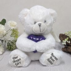 Angel Memorial Bear with Purple Heart Urn For Ashes