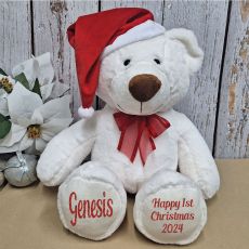 Personalised Christmas Cream Bear Red Bow 40cm