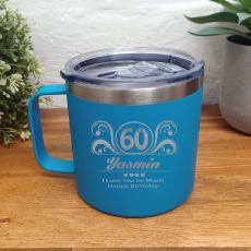 60th Birthday Blue Travel Coffee Mug 14oz (F)