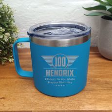 100th Birthday Blue Travel Coffee Mug 14oz (M)