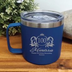 100th Birthday Cobolt Travel Coffee Mug 14oz (F)