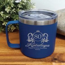 80th Birthday Cobolt Travel Coffee Mug 14oz (F)