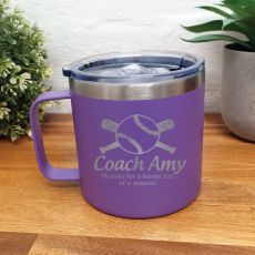 Baseball Coach Travel Tumbler Coffee Mug 14oz Purple