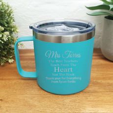 Teacher Teal Travel Coffee Mug 14oz - Heart