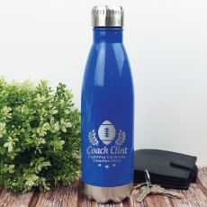 Football Coach Engraved Stainless Steel Drink Bottle - Blue
