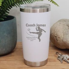 Soccer Coach Engraved Insulated Travel Mug 600ml White